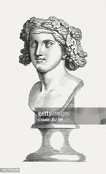 bacchante, ancient bust, published in 1878 - dionysus stock illustrations