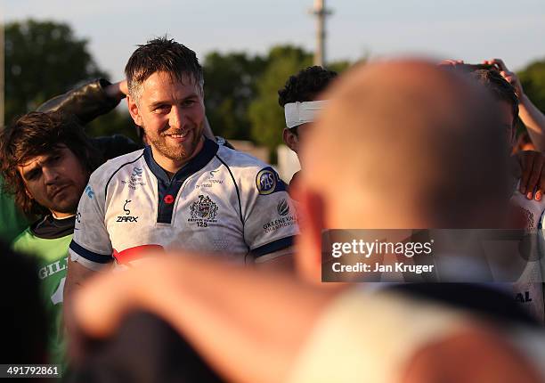 Ryan Jones of Bristol Rugby smiles at the final whistle during the Greene King IPA Championship Play Off second leg match between Rotherham Titans...