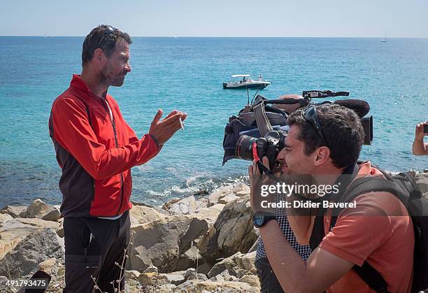 Former Societe General Bank trader Jerome Kerviel arrives near the French Border on May 17, 2014 in Ventimiglia, Italy. The former trader is facing...