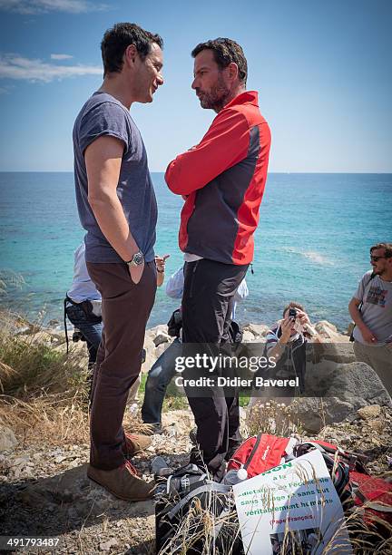 FFormer Societe General Bank trader Jerome Kerviel and his lawyer David Koubbi arrive near the French Border on May 17, 2014 in Ventimiglia, Italy....