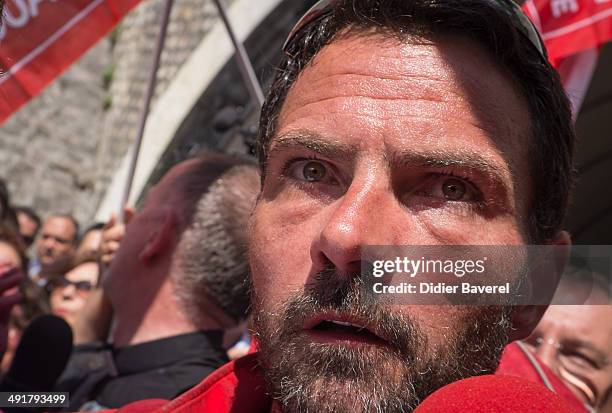 Former Societe General Bank trader Jerome Kerviel arrives near the French Border on May 17, 2014 in Ventimiglia, Italy. The former trader is facing...