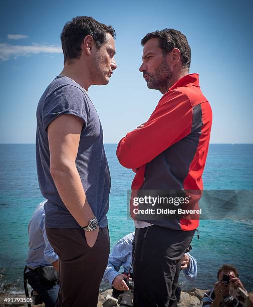 FFormer Societe General Bank trader Jerome Kerviel and his lawyer David Koubbi arrive near the French Border on May 17, 2014 in Ventimiglia, Italy....