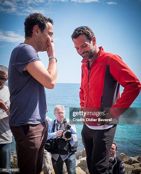 FFormer Societe General Bank trader Jerome Kerviel and his lawyer David Koubbi arrive near the French Border on May 17, 2014 in Ventimiglia, Italy....