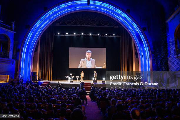 General view of atmosphere during the Nicolas Hulot foundation conference ' L'appel de Nicolas Hulot' at Le Grand Rex on October 7, 2015 in Paris,...