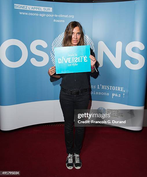 Zazie attends the Nicolas Hulot foundation conference ' L'appel de Nicolas Hulot' at Le Grand Rex on October 7, 2015 in Paris, France.