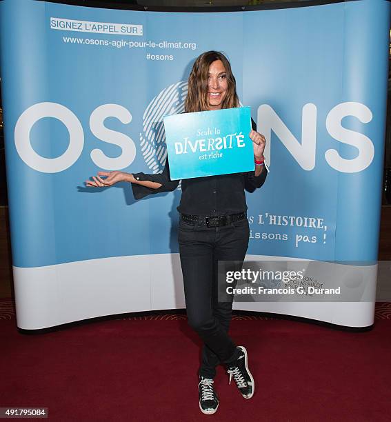 Zazie attends the Nicolas Hulot foundation conference ' L'appel de Nicolas Hulot' at Le Grand Rex on October 7, 2015 in Paris, France.