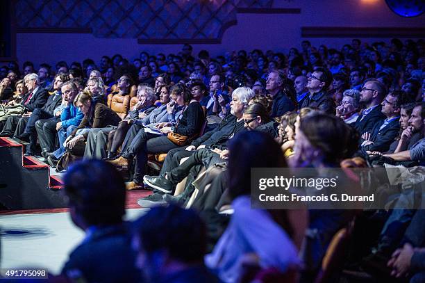 General view of atmosphere during the Nicolas Hulot foundation conference ' L'appel de Nicolas Hulot' at Le Grand Rex on October 7, 2015 in Paris,...