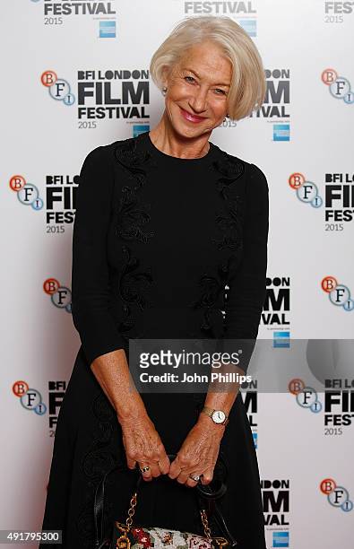 Actress Helen Mirren attends the "Trumbo" photocall during the BFI London Film Festival at Corinthia Hotel London on October 8, 2015 in London,...
