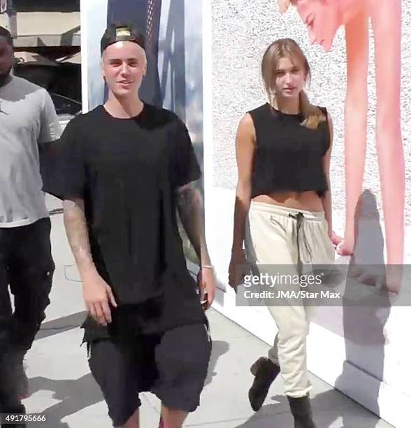 Justin Bieber and Hailey Baldwin are seen on October 7, 2015 in Los Angeles, CA.