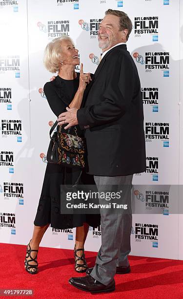 Dame Helen Mirren and John Goodman attend a photocall for "Trumbo" during the BFI London Film Festival at Corinthia Hotel London on October 8, 2015...