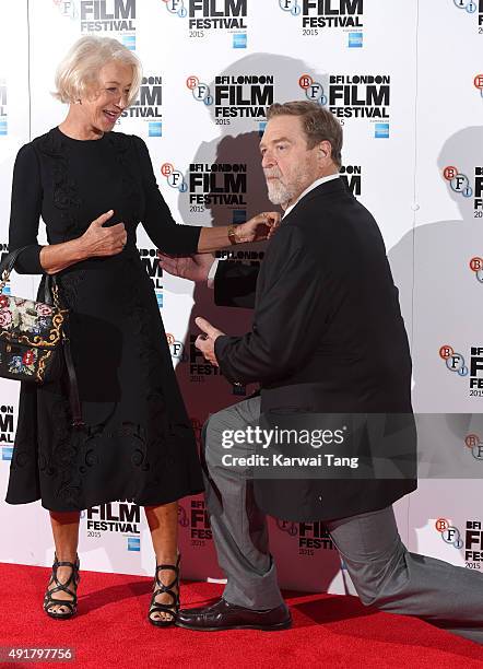 Dame Helen Mirren and John Goodman attend a photocall for "Trumbo" during the BFI London Film Festival at Corinthia Hotel London on October 8, 2015...