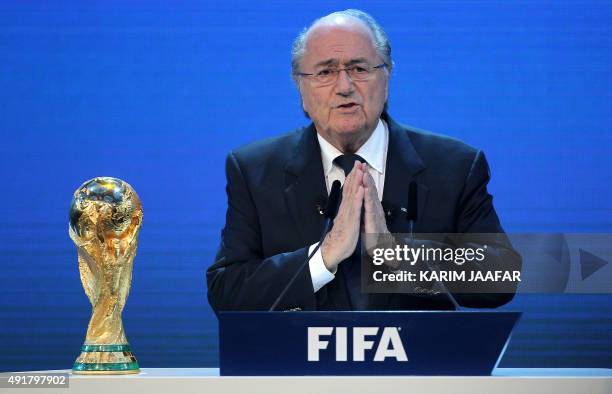 President Joseph Blatter speaks at the FIFA headquarters in Zurich during the official announcement of the 2018 and 2022 World Cup host countries on...