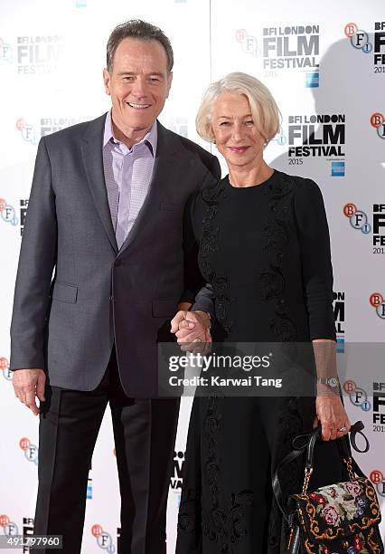 Bryan Cranston and Dame Helen Mirren attends a photocall for "Trumbo" during the BFI London Film Festival at Corinthia Hotel London on October 8,...