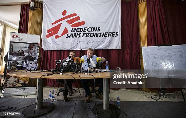 General Director of Doctors Without Borders, or Médecins Sans Frontières , Christopher Stokes speaks as Country Representative, Guilhem Molinie...