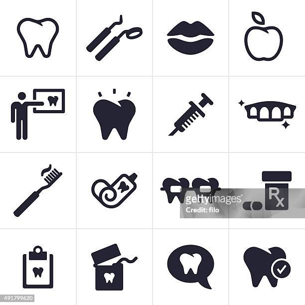 stockillustraties, clipart, cartoons en iconen met dental and tooth care icons and symbols - toothache