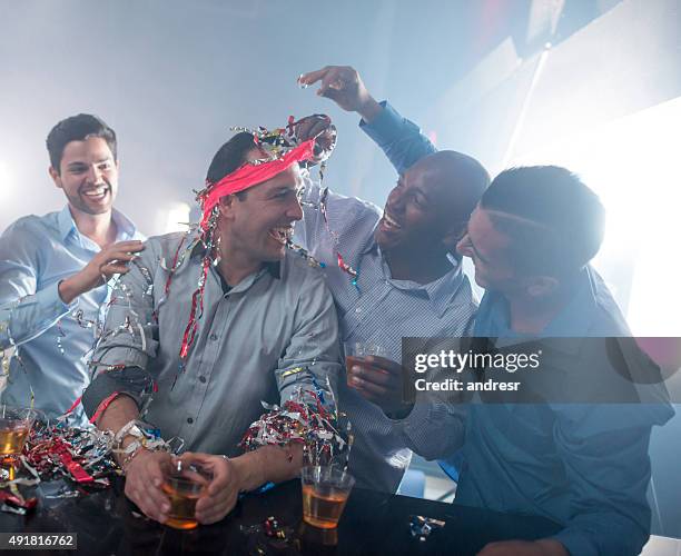 happy group of men at a bachelor party - sm party bildbanksfoton och bilder