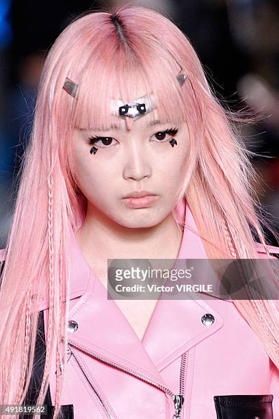 Model walks the runway during the Louis Vuitton Ready to Wear show as part of the Paris Fashion Week Womenswear Spring/Summer 2016 on October 7, 2015...