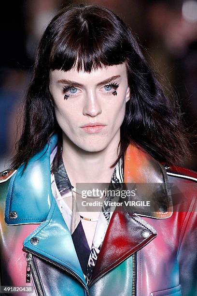 Model walks the runway during the Louis Vuitton Ready to Wear show as part of the Paris Fashion Week Womenswear Spring/Summer 2016 on October 7, 2015...