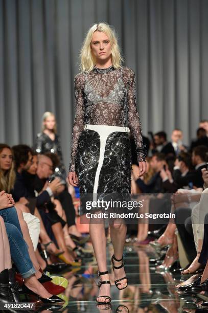 Model walks the runway during the Louis Vuitton Cruise Collection Show 2015 at Palais Princier on May 17, 2014 in Monte-Carlo, Monaco.