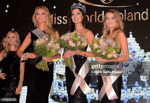 Marta Palucka, Miss Poland 2015 and runners up Natalia Tomczyk and Katarzyna Wlodarek at the finale of the Miss World Poland pageant on October 5,...