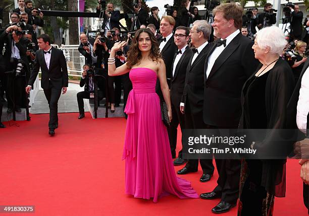 Director Paul Brizzi, Actress Salma Hayek and director Joan C. Gratz attends the "Saint Laurent" premiere during the 67th Annual Cannes Film Festival...