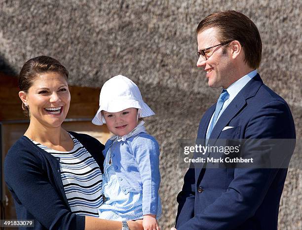 Prince Daniel, Duke of Vastergotland and Crown Princess Victoria of Sweden with Princess Estelle of Sweden open a Fairytale Path at Lake Takern on...