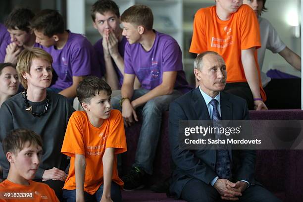 Russian President Vladimir Putin attends a meeting for Russia's Teacher of the Year Competition at the Sirius education center for children on...