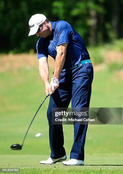 Celebrity golfer Rob Riggle hits a drive during the third round of the BMW Charity Pro-Am Presented by SYNNEX Corporation held at the Thornblade Club...