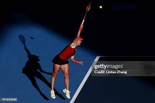 Anastasia Pavlyuchenkova of Russia returns a shot against Flavia Penneta of Italy during the Women's singles Second round match on day six of the...