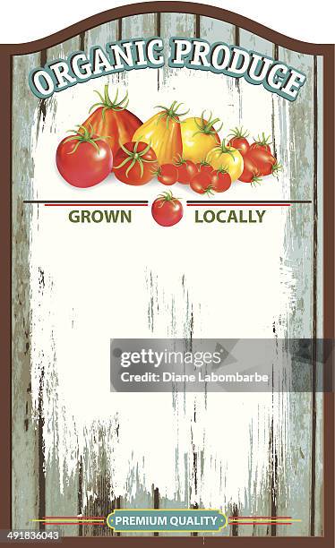 illustrations, cliparts, dessins animés et icônes de old farm market (panneau de bois - tomate ancienne