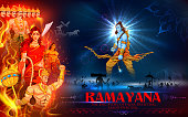Lord Rama, Sita, Laxmana, Hanuman and Ravana in Dussehra poster