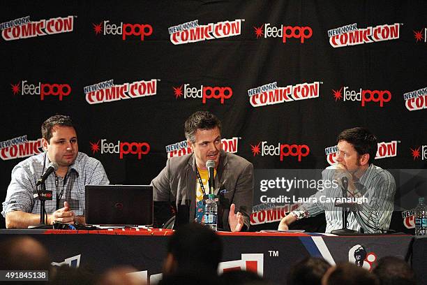 Joe Ninivaggi, Steve Bono and Steve Evans attend the Hasbro Star Wars toy launch unveiling at New York Comic-Con 2015 - Day 1 at The Jacob K. Javits...