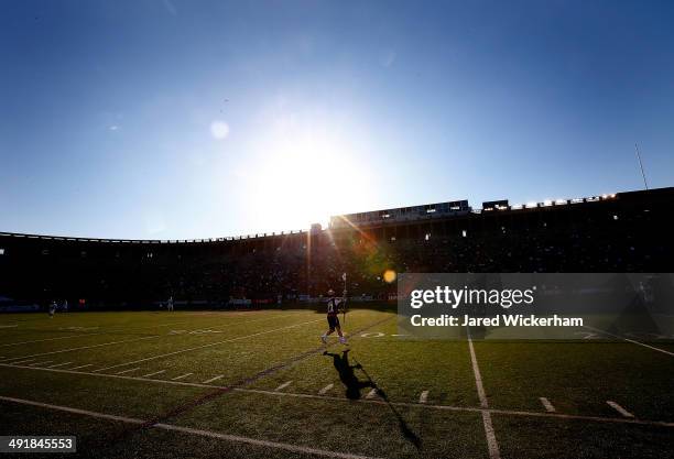 Kyle Sweeney of the Boston Cannons catches the ball in the first half against the Charlotte Hounds during the game at Harvard Stadium on May 17, 2014...