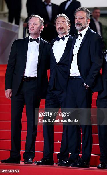 Actors Douglas Henshall, Mads Mikkelsen and Jeffrey Dean Morgan attend the "The Salvation" premiere during the 67th Annual Cannes Film Festival on...