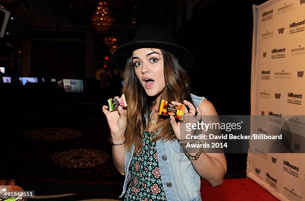 Actress Lucy Hale attends the 2014 Billboard Music Awards Artist Appreciation Lounge at the MGM Grand Garden Arena on May 17, 2014 in Las Vegas,...