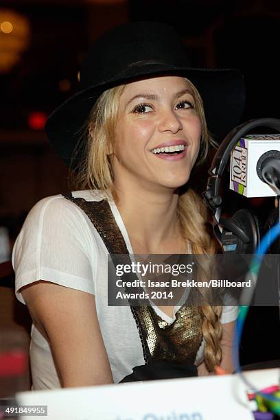 Singer Shakira is interviewed backstage at Radio Row during the 2014 Billboard Music Awards at the MGM Grand Garden Arena on May 17, 2014 in Las...