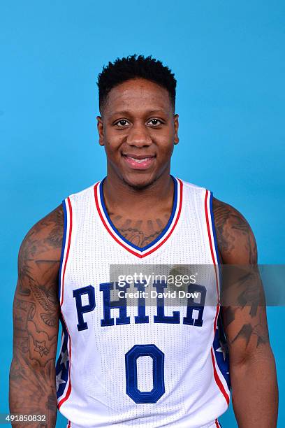 Isaiah Canaan of the Philadelphia 76ers poses for a photo during media day on September 28, 2015 in Galloway, New Jersey NOTE TO USER: User expressly...