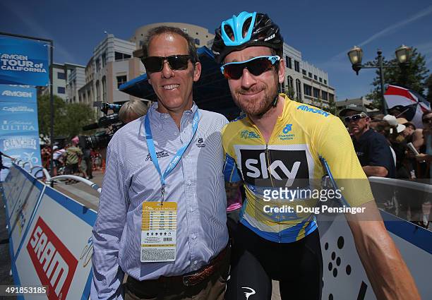 Race director Jim Birrell poses for a photo with Sir Bradley Wiggins of Great Britain riding for Team Sky prior to stage seven of the 2014 Amgen Tour...