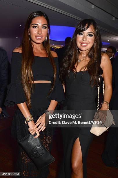 Aida Mahmudova and Leyla Aliyeva attend the Vanity Fair And Armani Party at the 67th Annual Cannes Film Festival on May 17, 2014 in Cap d'Antibes,...