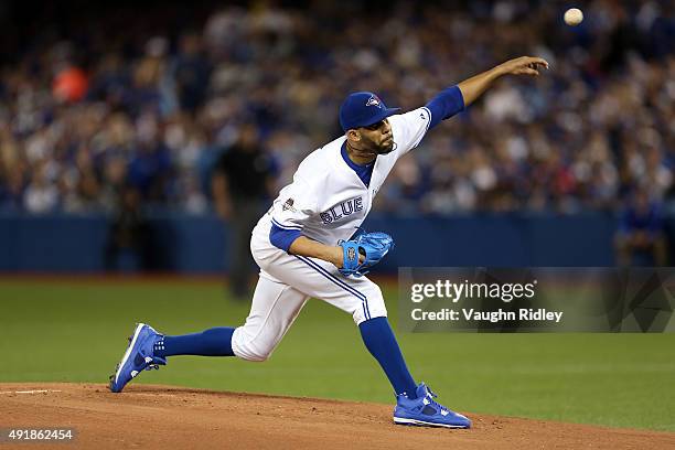 David Price of the Toronto Blue Jays throws a pitch in the first inning against the Texas Rangers during game one of the American League Division...