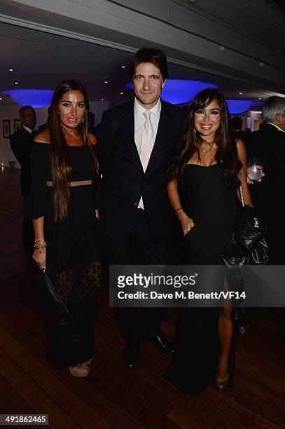 Bennett Miller, Aida Mahmudova and Leyla Aliyeva attend the Vanity Fair And Armani Party at the 67th Annual Cannes Film Festival on May 17, 2014 in...