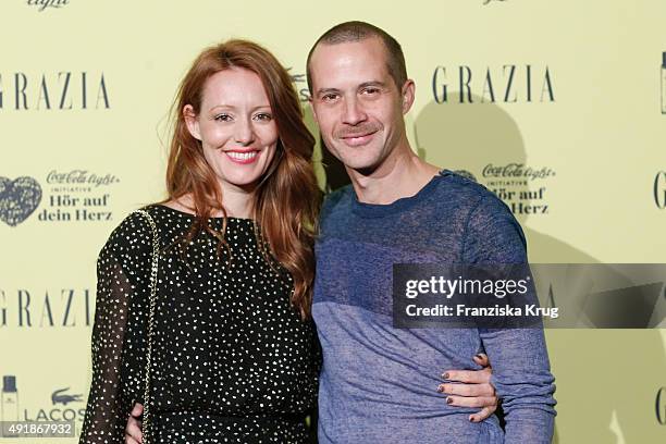 Lavinia Wilson and Barnaby Metschurat attend the 5th anniversary celebrations of the GRAZIA magazine at Grill Royal on October 08, 2015 in Berlin,...