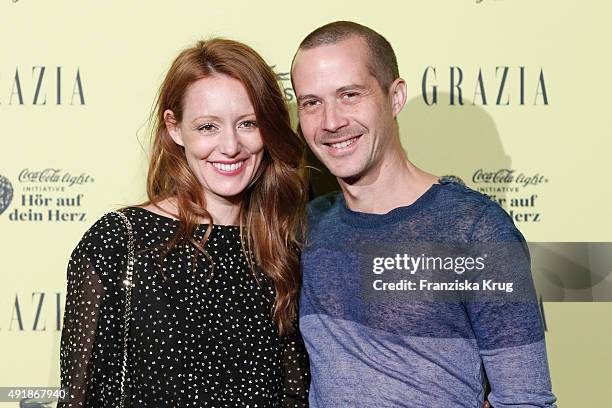 Lavinia Wilson and Barnaby Metschurat attend the 5th anniversary celebrations of the GRAZIA magazine at Grill Royal on October 08, 2015 in Berlin,...