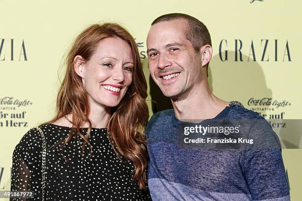 Lavinia Wilson and Barnaby Metschurat attend the 5th anniversary celebrations of the GRAZIA magazine at Grill Royal on October 08, 2015 in Berlin,...