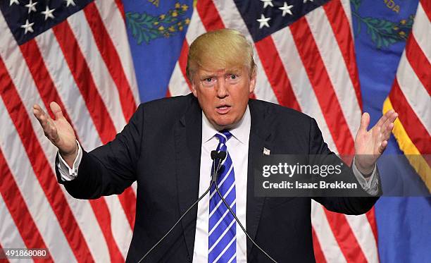 Republican presidential candidate Donald Trump speaks during a campaign rally at the Treasure Island Hotel & Casino on October 8, 2015 in Las Vegas,...