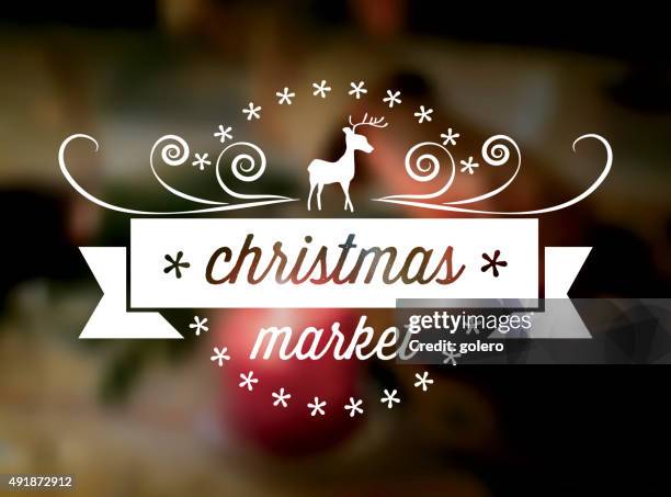 weihnachtsmarkt line art symbol auf verschwommene fbackground - weihnachtsmarkt stock-grafiken, -clipart, -cartoons und -symbole