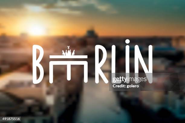 typographic berlin sign on blurred sunset skyline - berlin cathedral stock illustrations