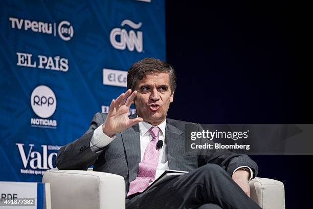 Rodrigo Vergara, president of the Banco Central de Chile, speaks during a panel discussion at the World Bank Group and International Monetary Fund...