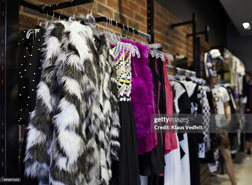 Still-life of clothing rack in fashion store