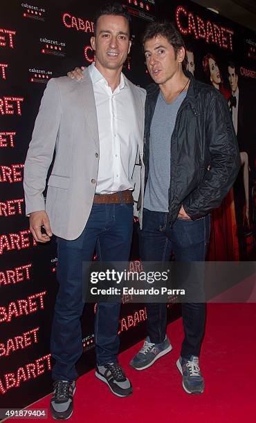 Actor Pablo Puyol and Manel Fuentes attend the'Cabaret, Broadway Musical' photocall at Rialto theatre on October 8, 2015 in Madrid, Spain.